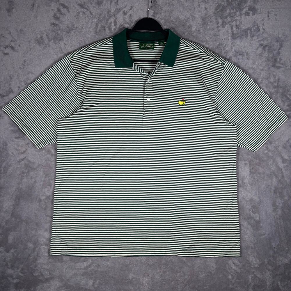 Vintage Amen Corner Masters Golf Polo Shirt Mens XL Green Striped Pima Cotton